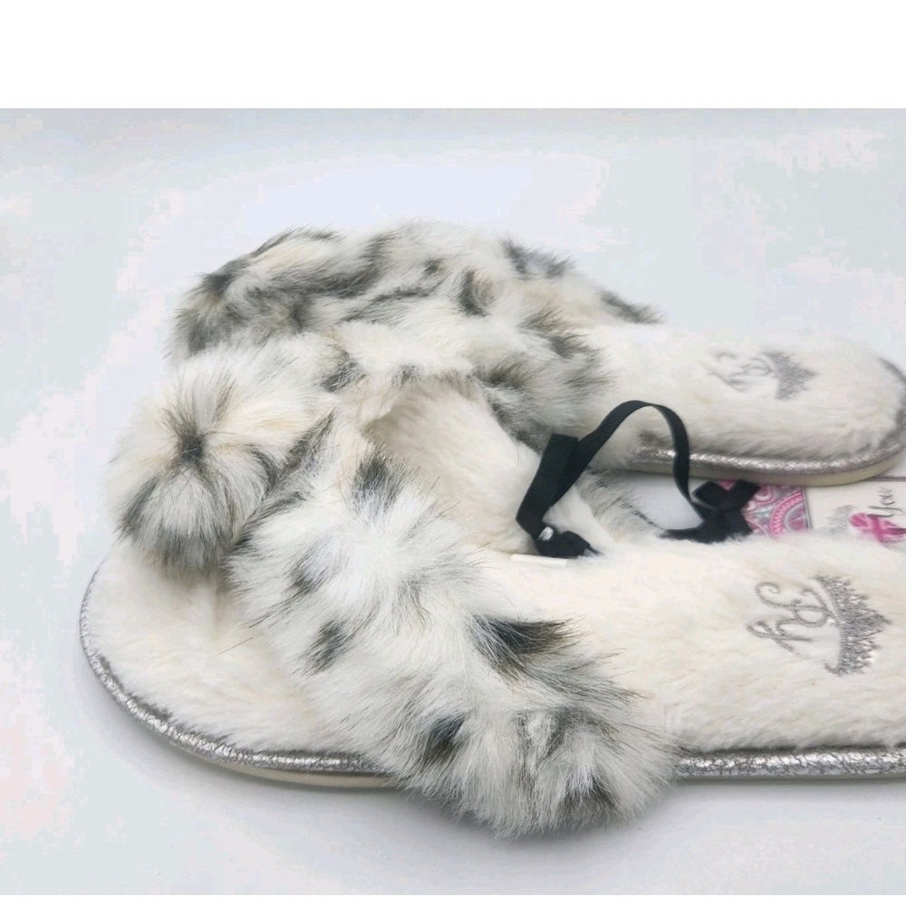 Pretty You London Faux Fur Cream Animal Print Thong Slippers Jodie Size 6.5 7.5 - Picture 2 of 10